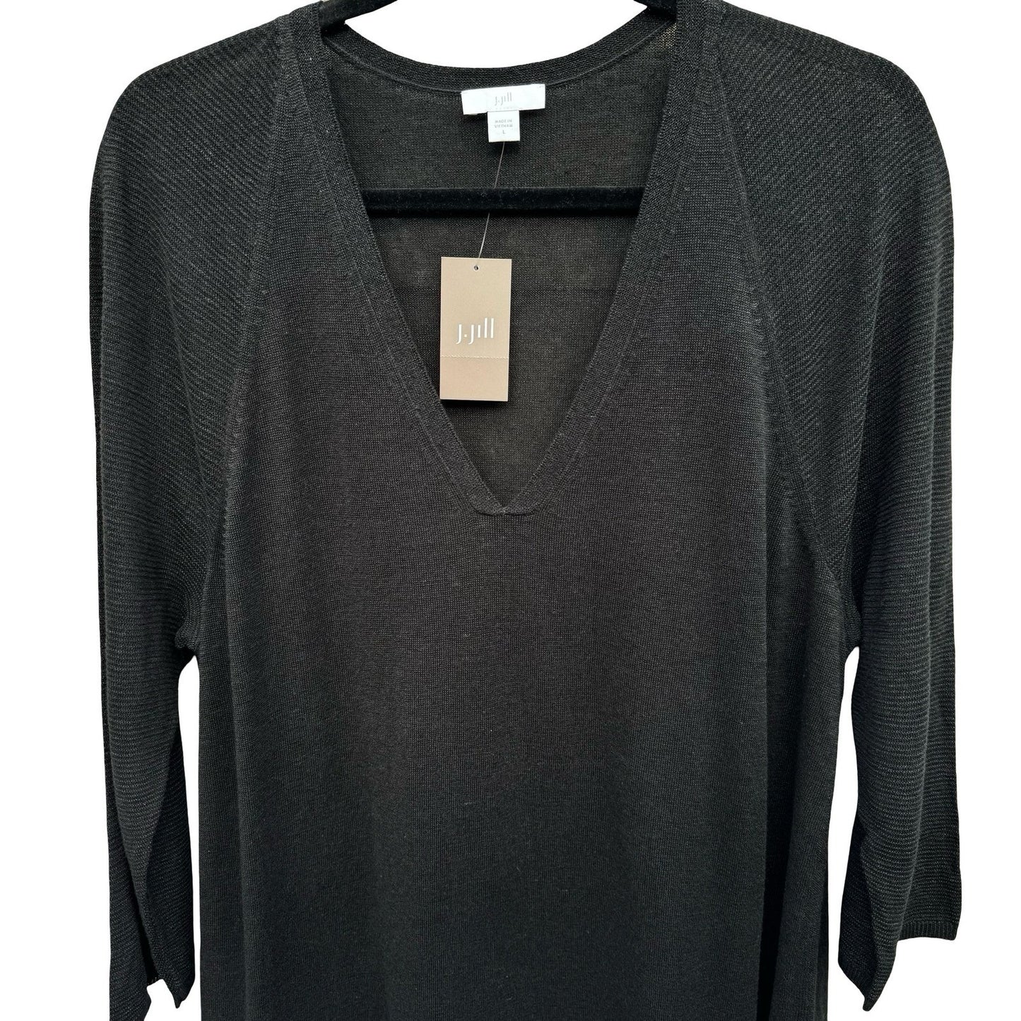 J Jill Minimalist Lagenlook V-Neck Knitwear Midi Sweater Dress Black Women L New
