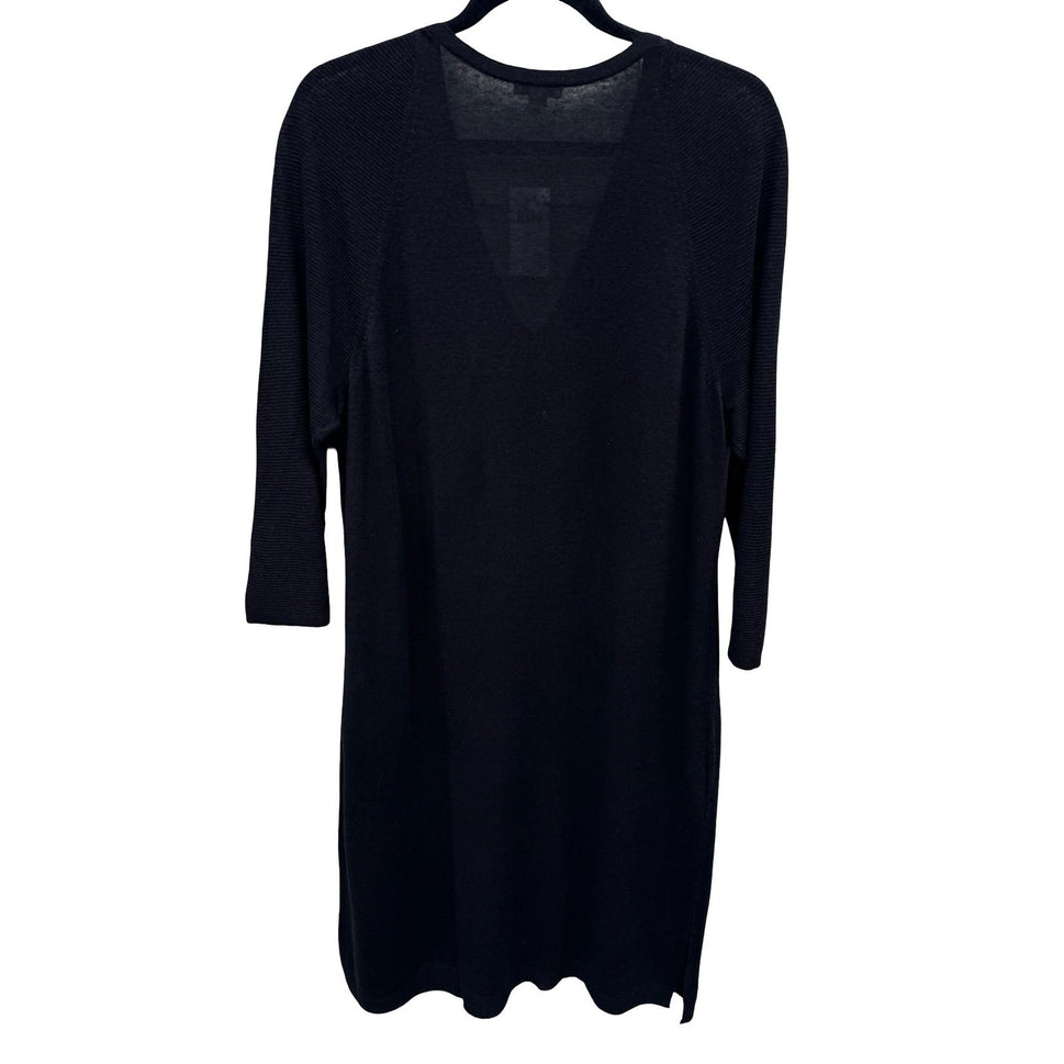 J Jill Minimalist Lagenlook V-Neck Knitwear Midi Sweater Dress Black Women L New