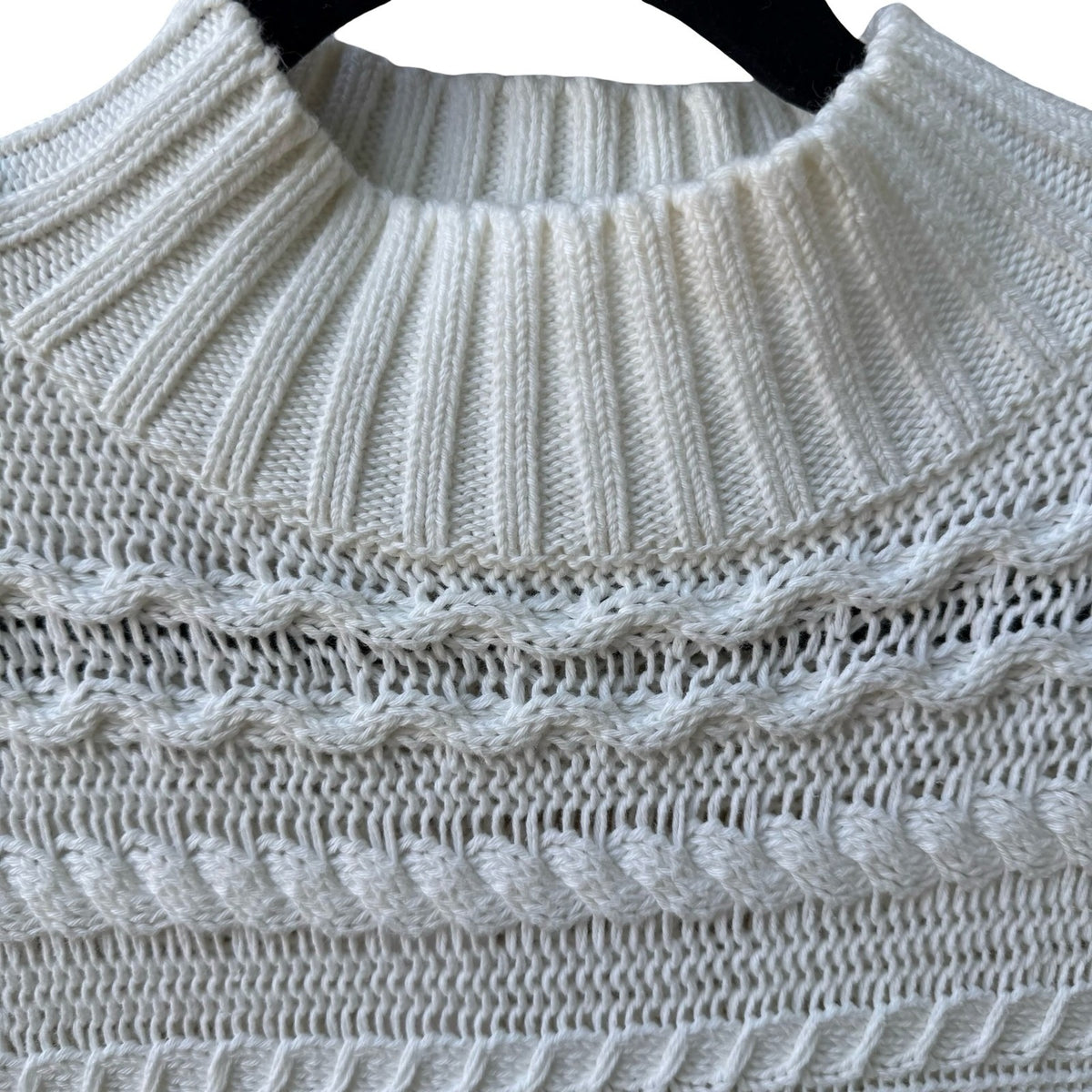 Haven Well Within Organic Cotton Cable Knit Mock Neck Sweater White Womens S