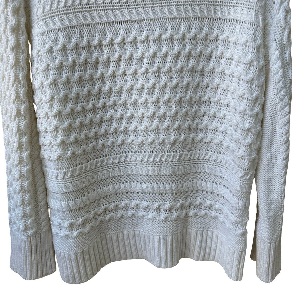 Haven Well Within Organic Cotton Cable Knit Mock Neck Sweater White Womens S