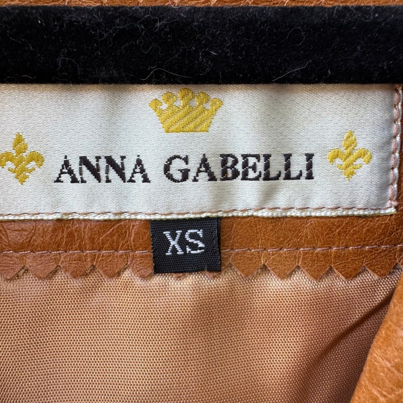 Anna Gabelli Y2K Minimalist Chic Luxury Leather Shawl Lapel Blazer Jacket Tan XS