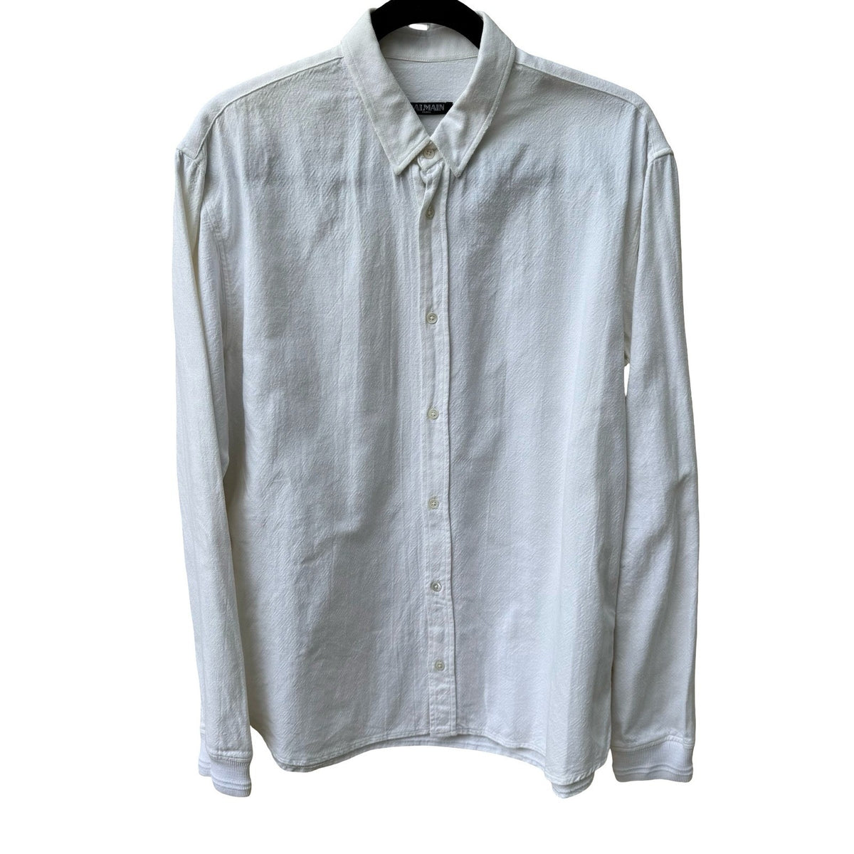 Balmain Paris Designer Luxury Minimalist Textured Cotton Shirt White Mens 41/M