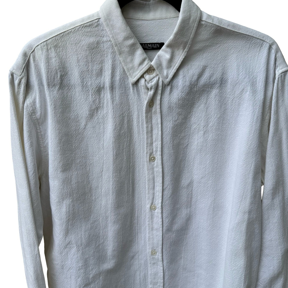Balmain Paris Designer Luxury Minimalist Textured Cotton Shirt White Mens 41/M