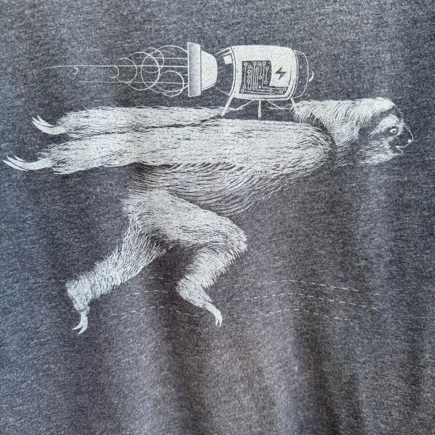 Story Spark Boooost Rocket Sloth Techwear Nerd Culture Indie Graphic Shirt L