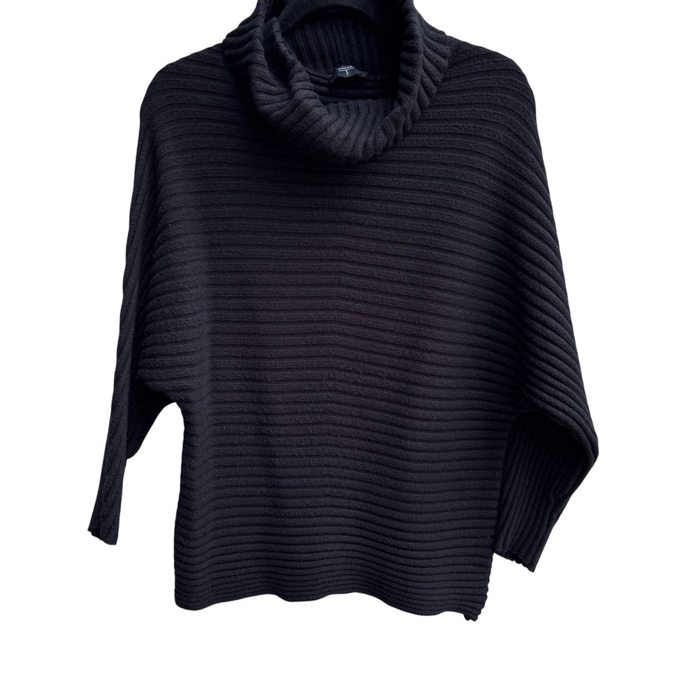 Tahari Womens Ribbed Knit Stretch Black Cowl Neck Dolman Long Sleeve Sweater L