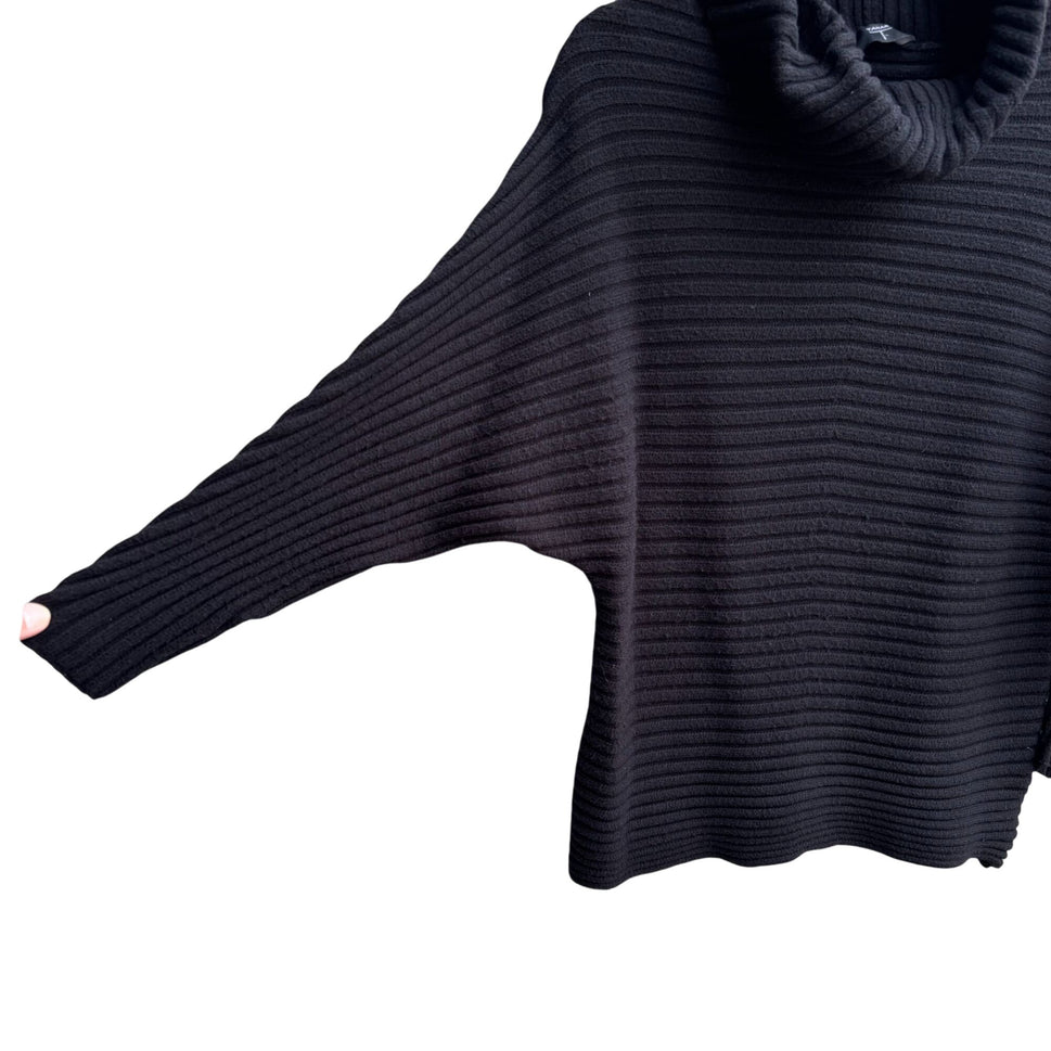 Tahari Womens Ribbed Knit Stretch Black Cowl Neck Dolman Long Sleeve Sweater L