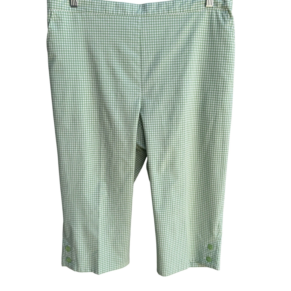 Alfred Dunner Vintage Womens Green Gingham Check Capri Pedal Pusher Pants 16