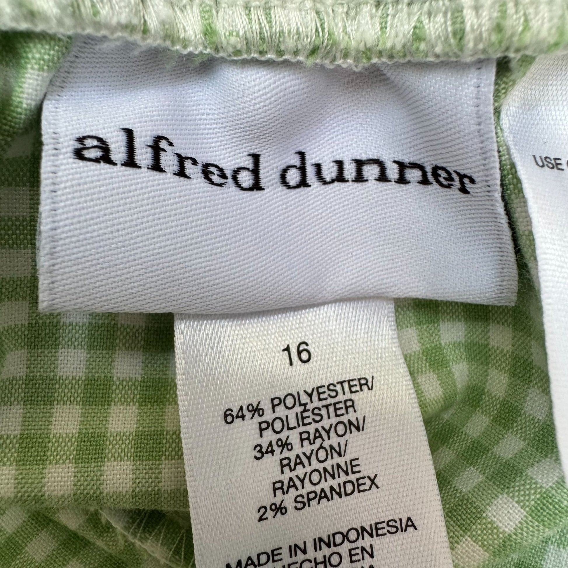 Alfred Dunner Vintage Womens Green Gingham Check Capri Pedal Pusher Pants 16