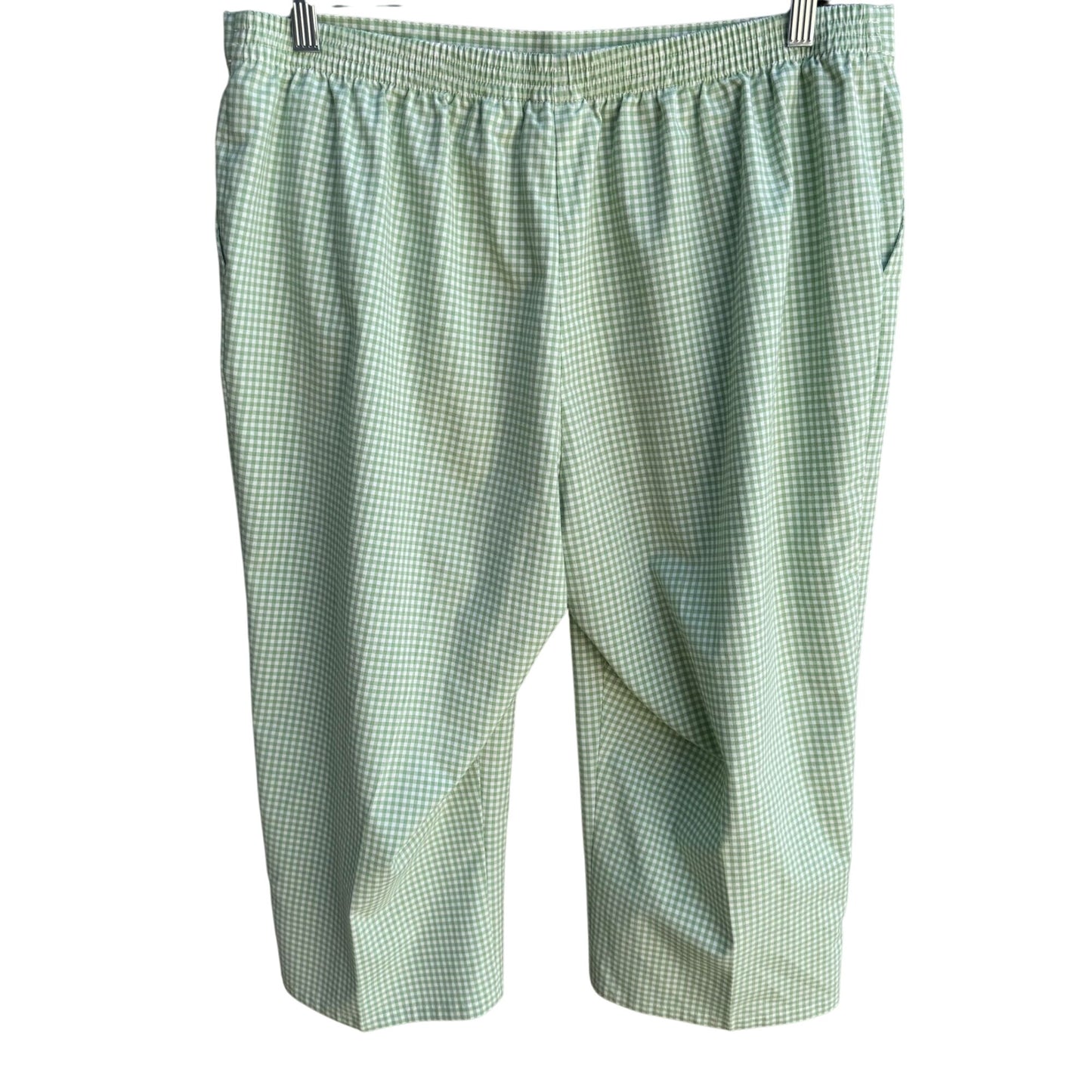 Alfred Dunner Vintage Womens Green Gingham Check Capri Pedal Pusher Pants 16