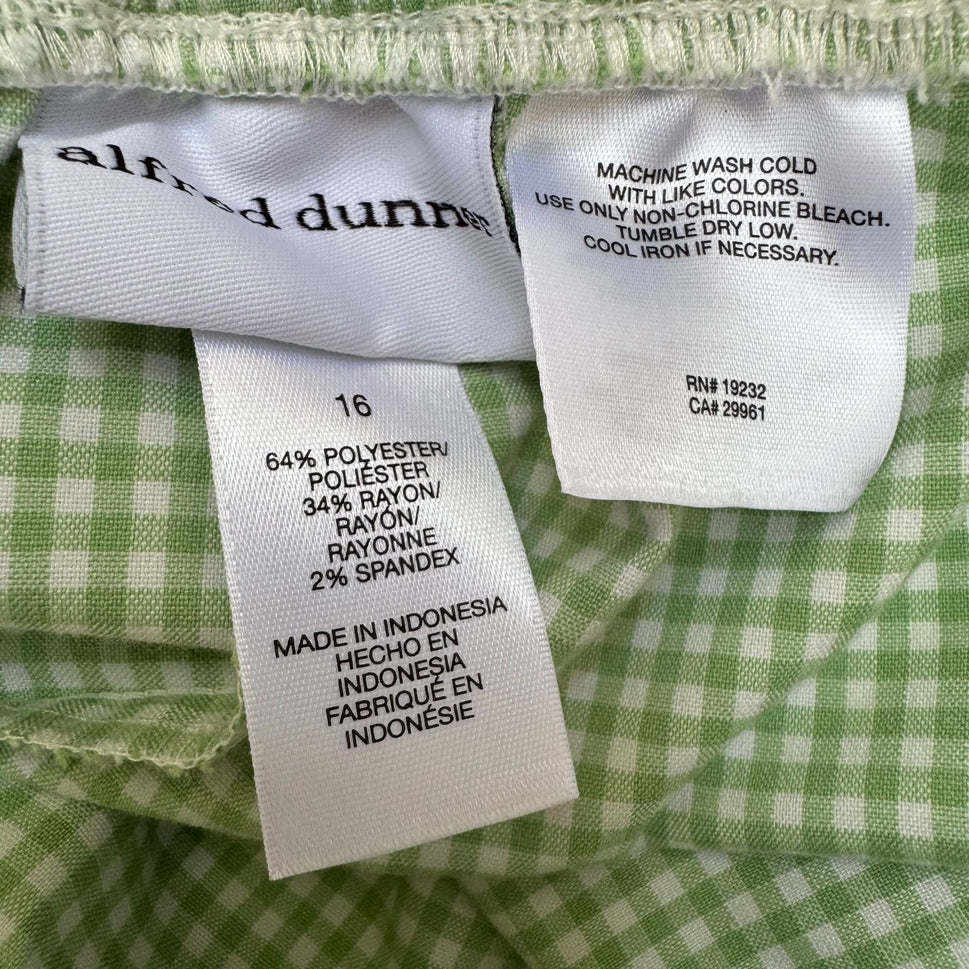 Alfred Dunner Vintage Womens Green Gingham Check Capri Pedal Pusher Pants 16