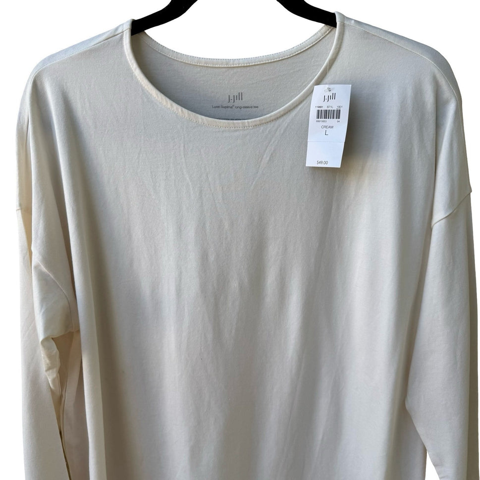 J Jill Luxe Supima Cotton Modal Minimalist Capsule Wardrobe Shirt Cream L NEW