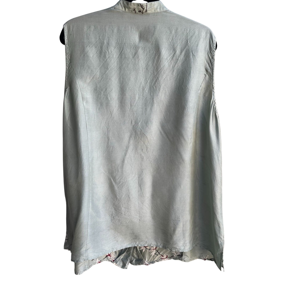 Soft By Avenue Womens Silk Sleeveless Floral Embroidered Button-Up Blouse 22/24