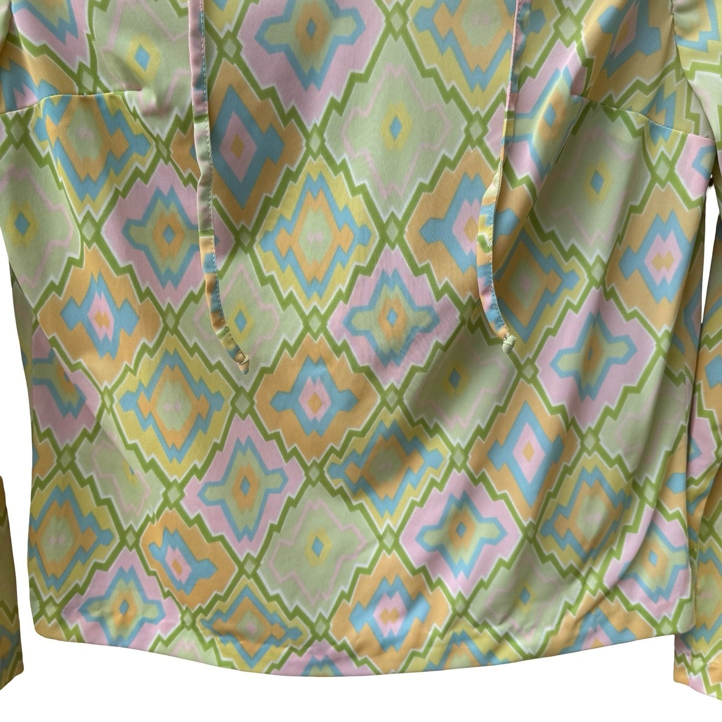 Bobbie Brooks Vintage 70s Pastel Psychedelic Geometric Groovy Tie Neck Blouse