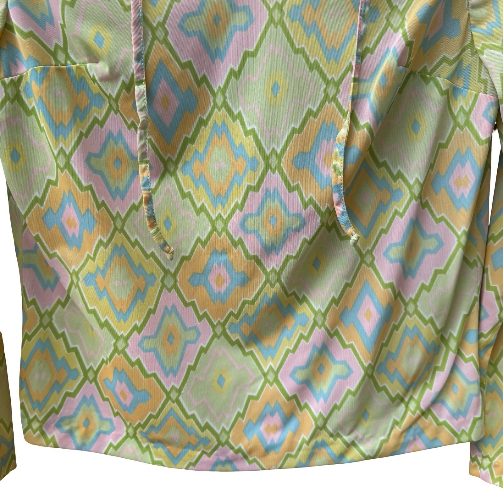 Bobbie Brooks Vintage 70s Pastel Psychedelic Geometric Groovy Tie Neck Blouse