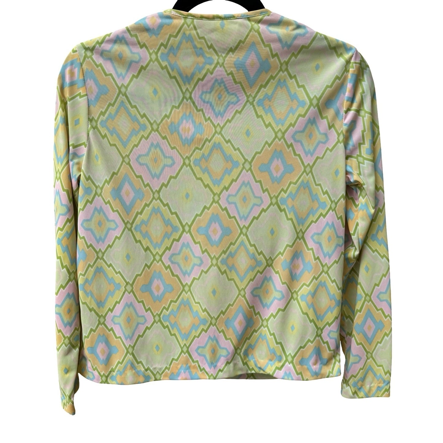 Bobbie Brooks Vintage 70s Pastel Psychedelic Geometric Groovy Tie Neck Blouse