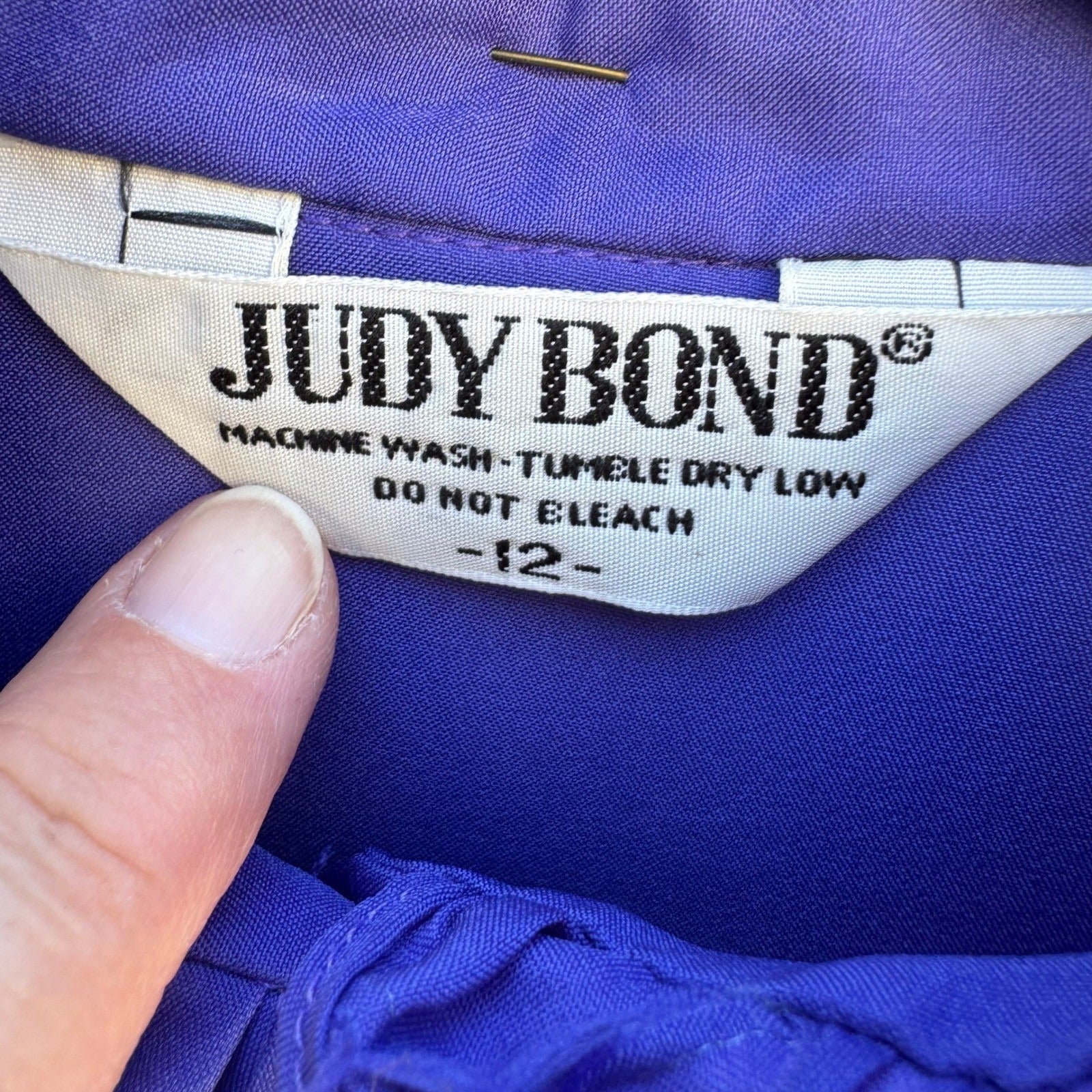 Judy Bond Vintage 80s Ruffle Neck Tie Blouse Blue Secretary Librarian Preppy 12