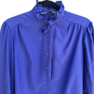 Switch Judy Bond Vintage 80s Ruffle Neck Tie Blouse Blue Secretary Librarian Preppy 12 3 image