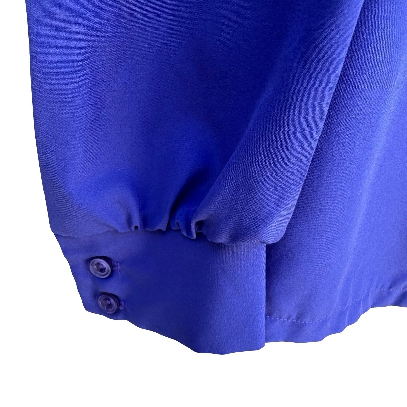Judy Bond Vintage 80s Ruffle Neck Tie Blouse Blue Secretary Librarian Preppy 12