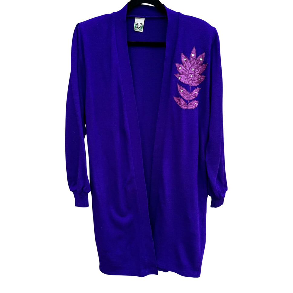 VFC7 Originales Vintage Womens Purple Open Front Embroidered Sequin Cardigan XL