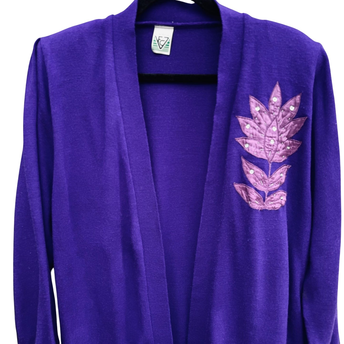 VFC7 Originales Vintage Womens Purple Open Front Embroidered Sequin Cardigan XL