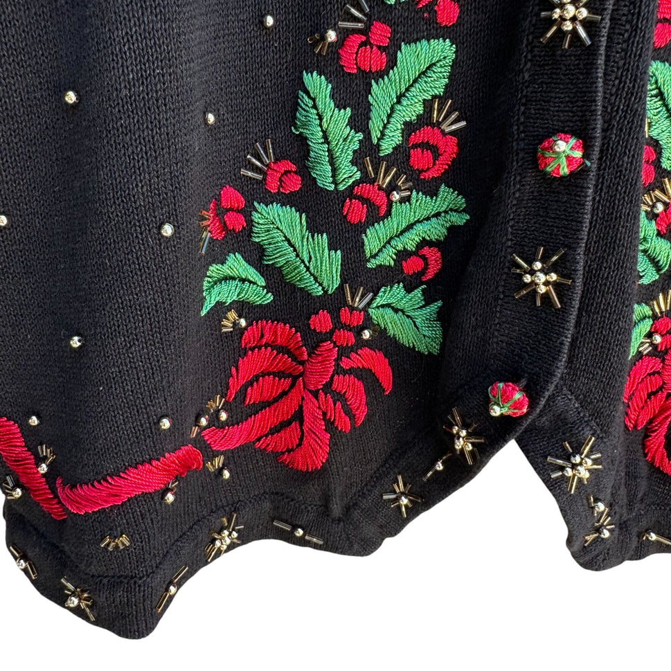 Fitting Image Vintage Womens Beaded Holiday Embroidered Knit Cardigan Sweater 2X