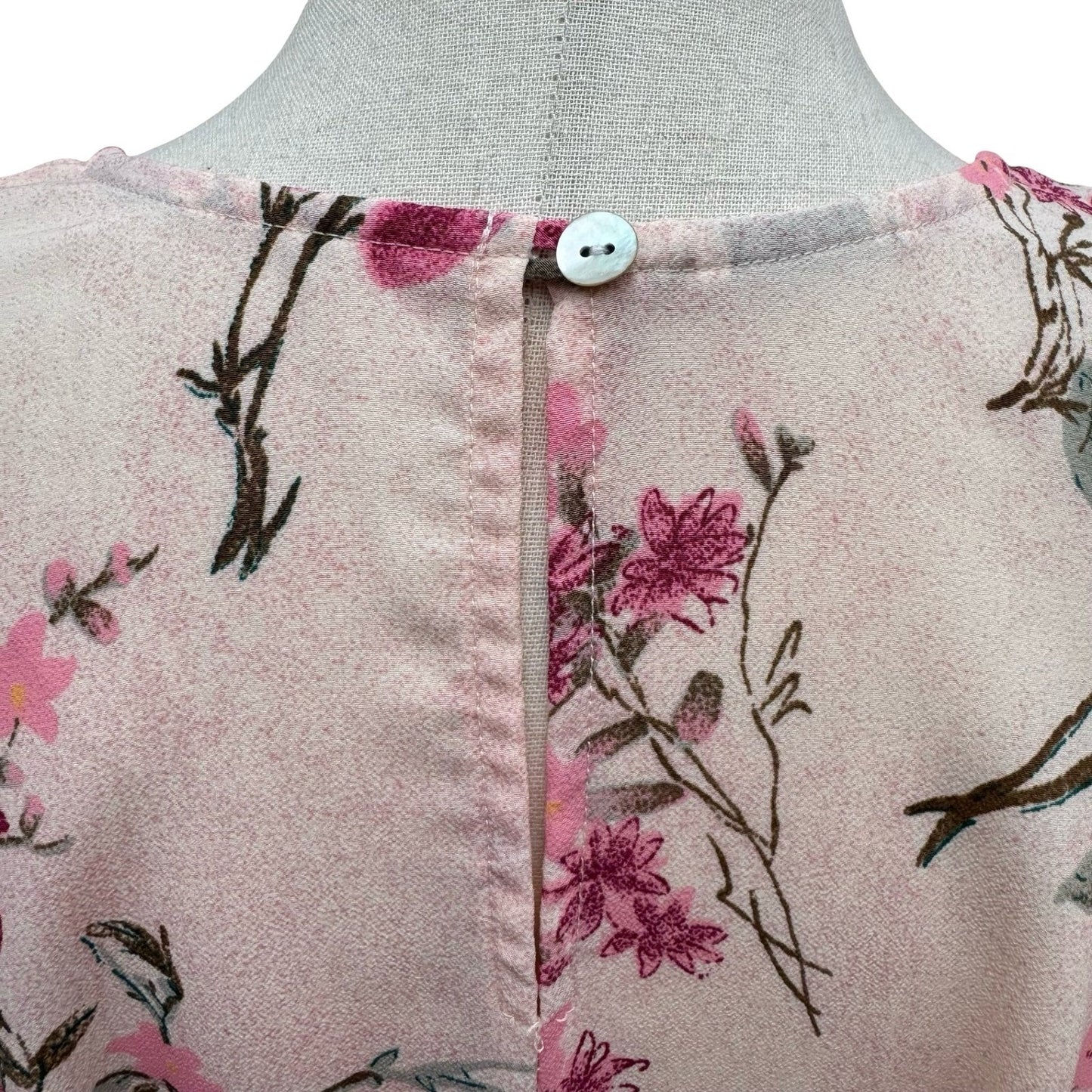 Sleeveless Floral Maxi Sheath Dress Pink Blush Cottagecore Back Button Tie Waist