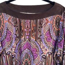 Switch Style &amp; Co Paisley Medallion Boat Neck Top Purple Brown Faux Suede 3/4 Sleeve 3 image