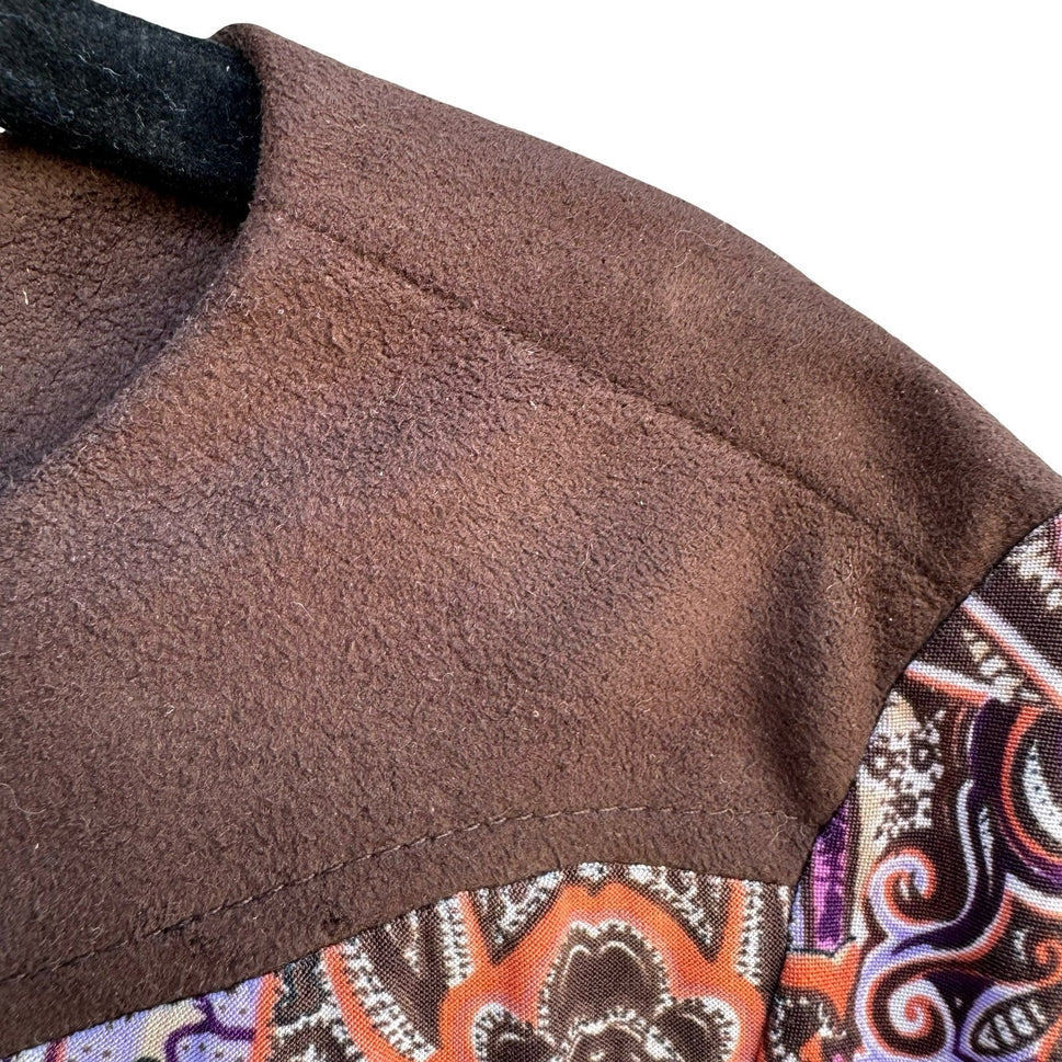 Style & Co Paisley Medallion Boat Neck Top Purple Brown Faux Suede 3/4 Sleeve