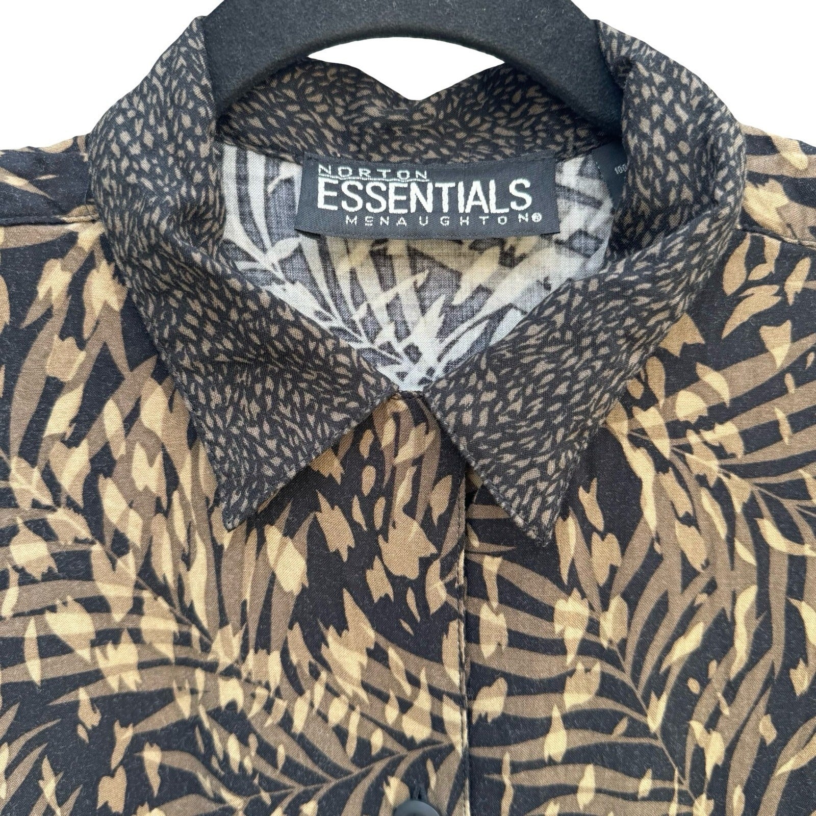 Norton Essentials Vintage 2 Piece Set Rayon Palm Print Shirt & Pants Brown Med