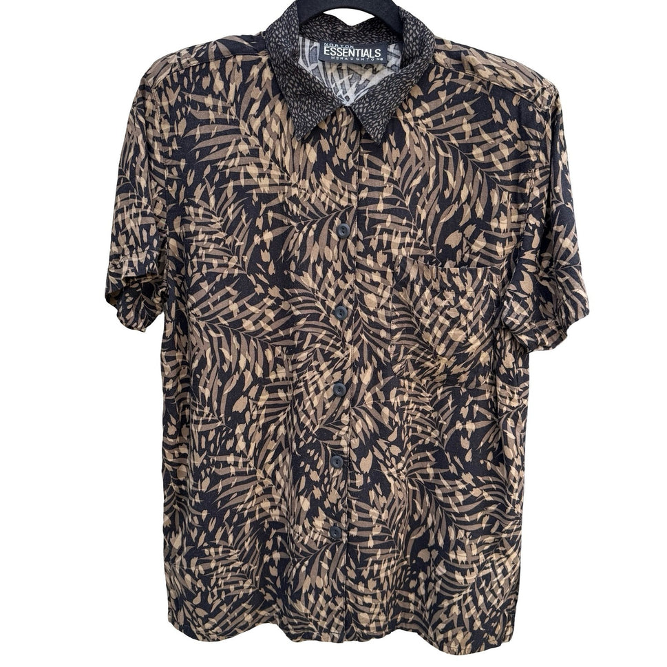 Norton Essentials Vintage 2 Piece Set Rayon Palm Print Shirt & Pants Brown Med