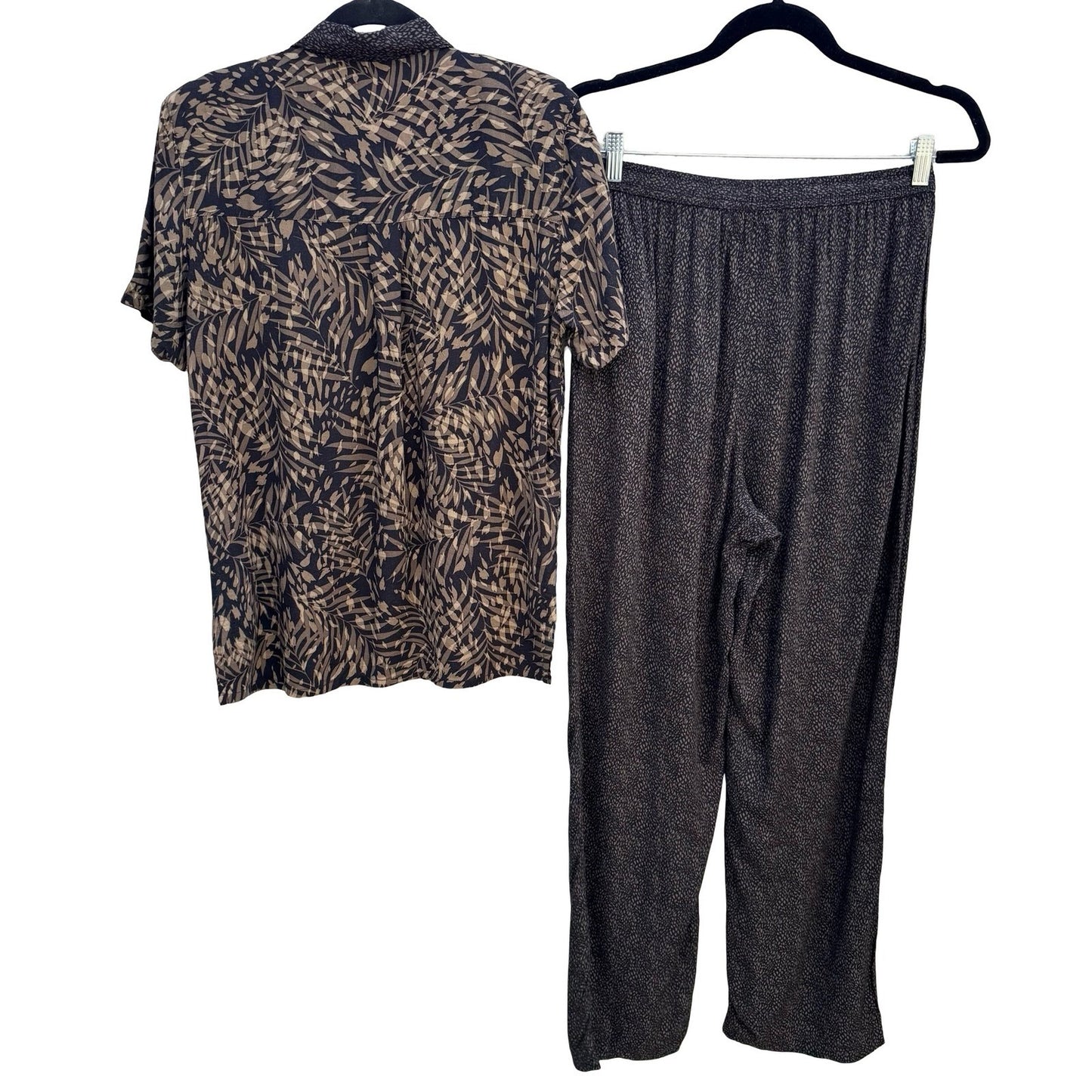 Norton Essentials Vintage 2 Piece Set Rayon Palm Print Shirt & Pants Brown Med