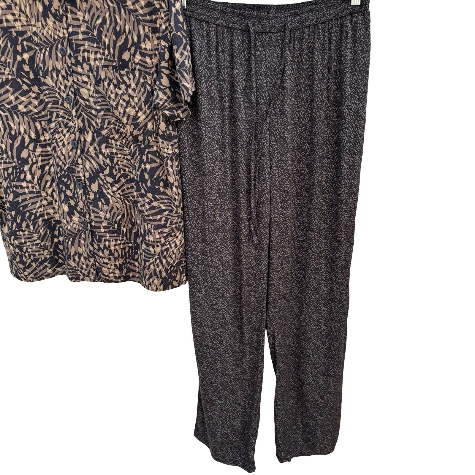 Norton Essentials Vintage 2 Piece Set Rayon Palm Print Shirt & Pants Brown Med