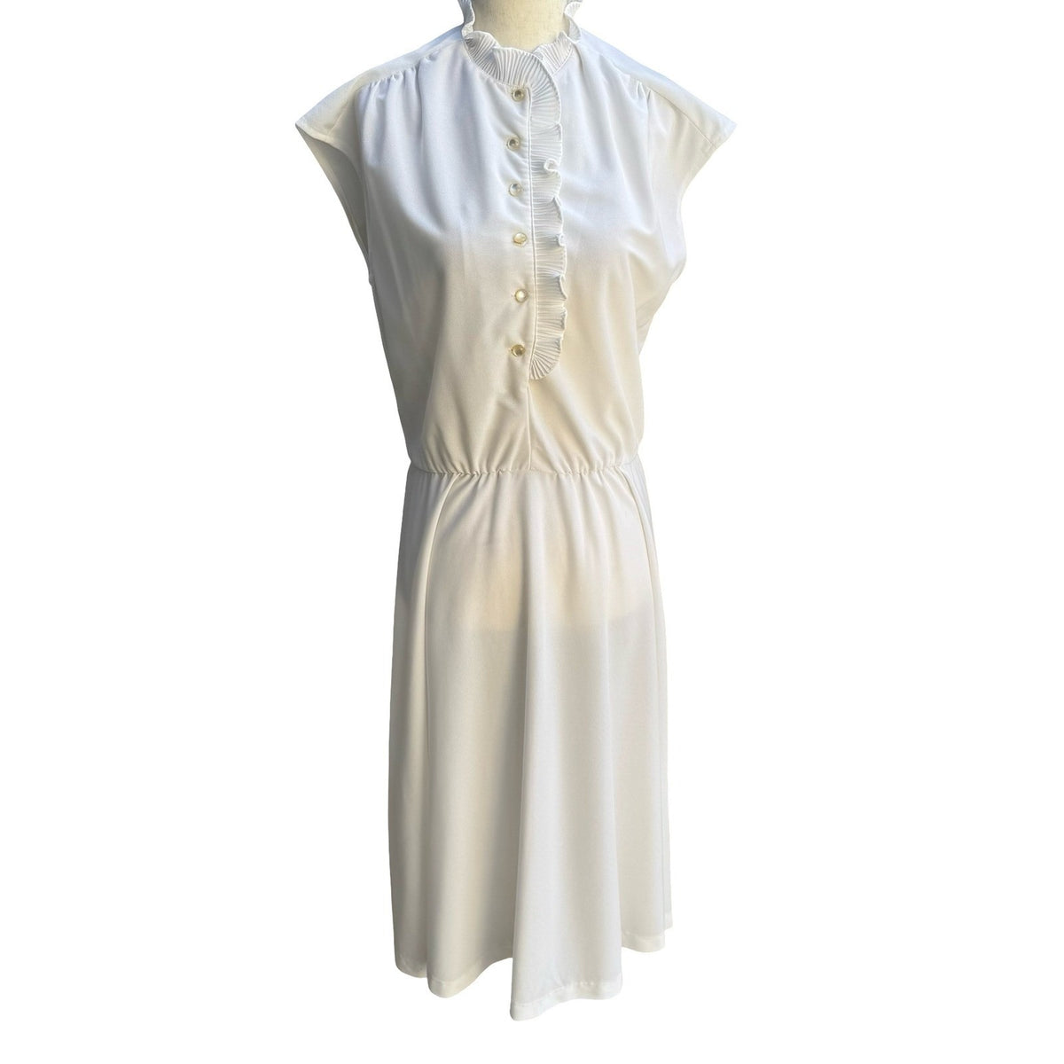 Franky B Vintage Coquette Cottagecore Victorian Ruffle Neck Modest Midi Dress