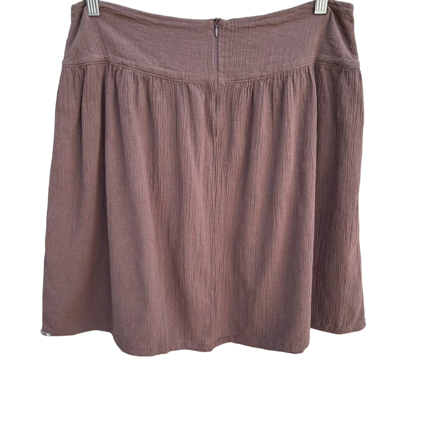 Bohemian Style Brown Embroidered Sequin Crinkled Cotton Drop Waist Mini Skirt