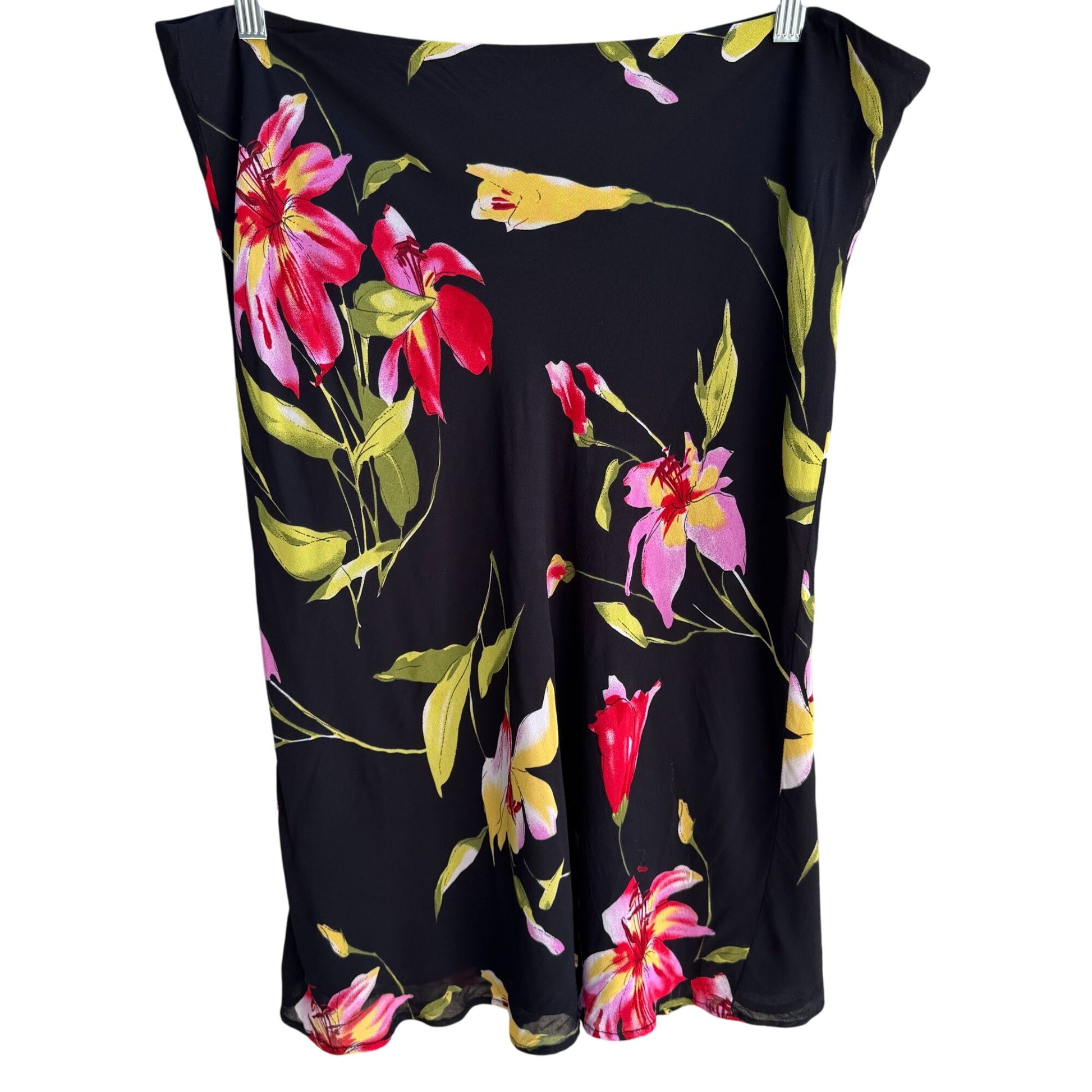 Lily Vintage Y2K Floral Black Pink Womens Flowy Stretch Lightweight Boho Skirt L