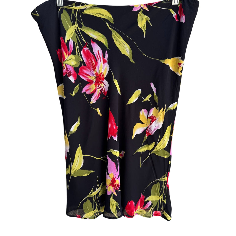 Lily Vintage Y2K Floral Black Pink Womens Flowy Stretch Lightweight Boho Skirt L