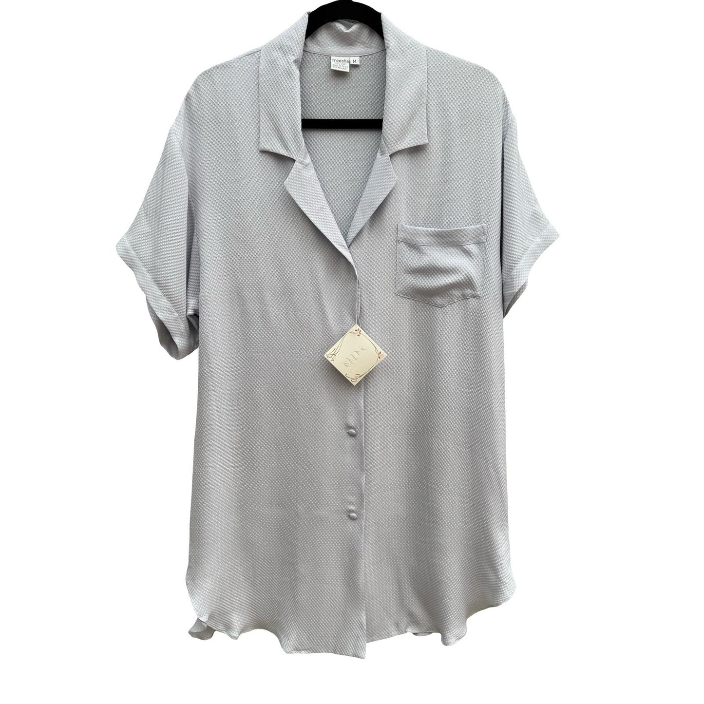 Treesha 100% Silk Jacquard Quiet Luxury Minimalist Sleep Shirt Loungewear M NWT