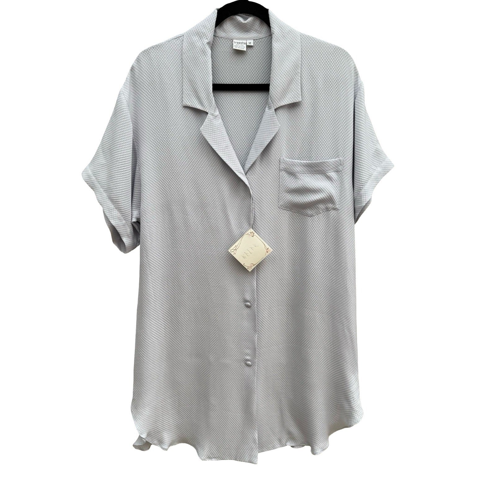 Treesha 100% Silk Jacquard Quiet Luxury Minimalist Sleep Shirt Loungewear M NWT