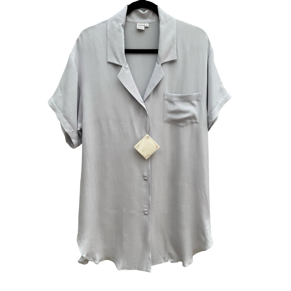 Treesha 100% Silk Jacquard Quiet Luxury Minimalist Sleep Shirt Loungewear M NWT