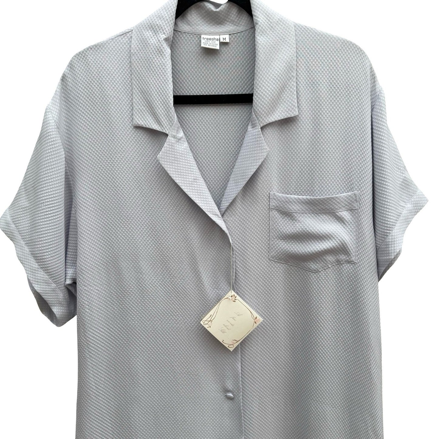 Treesha 100% Silk Jacquard Quiet Luxury Minimalist Sleep Shirt Loungewear M NWT