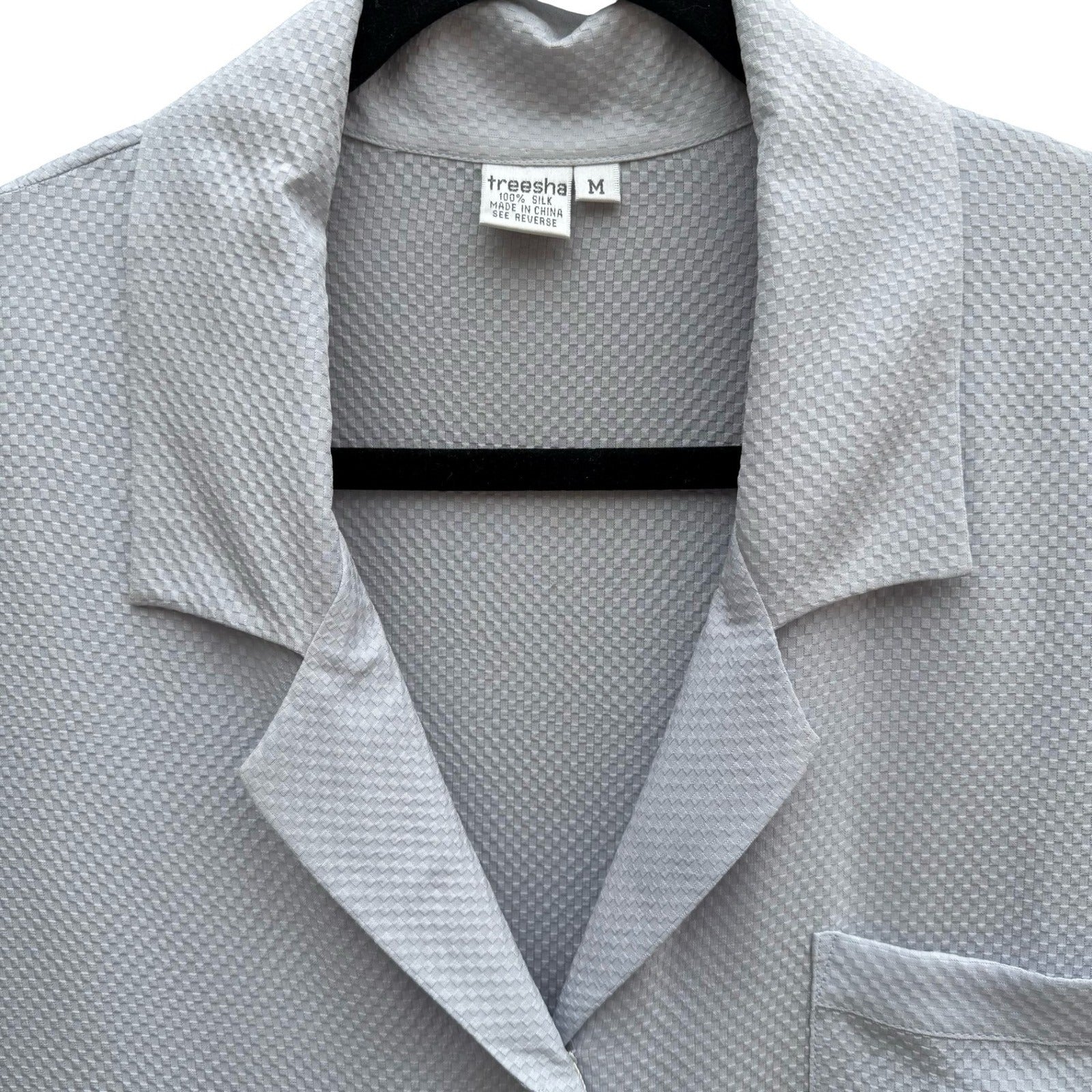 Treesha 100% Silk Jacquard Quiet Luxury Minimalist Sleep Shirt Loungewear M NWT