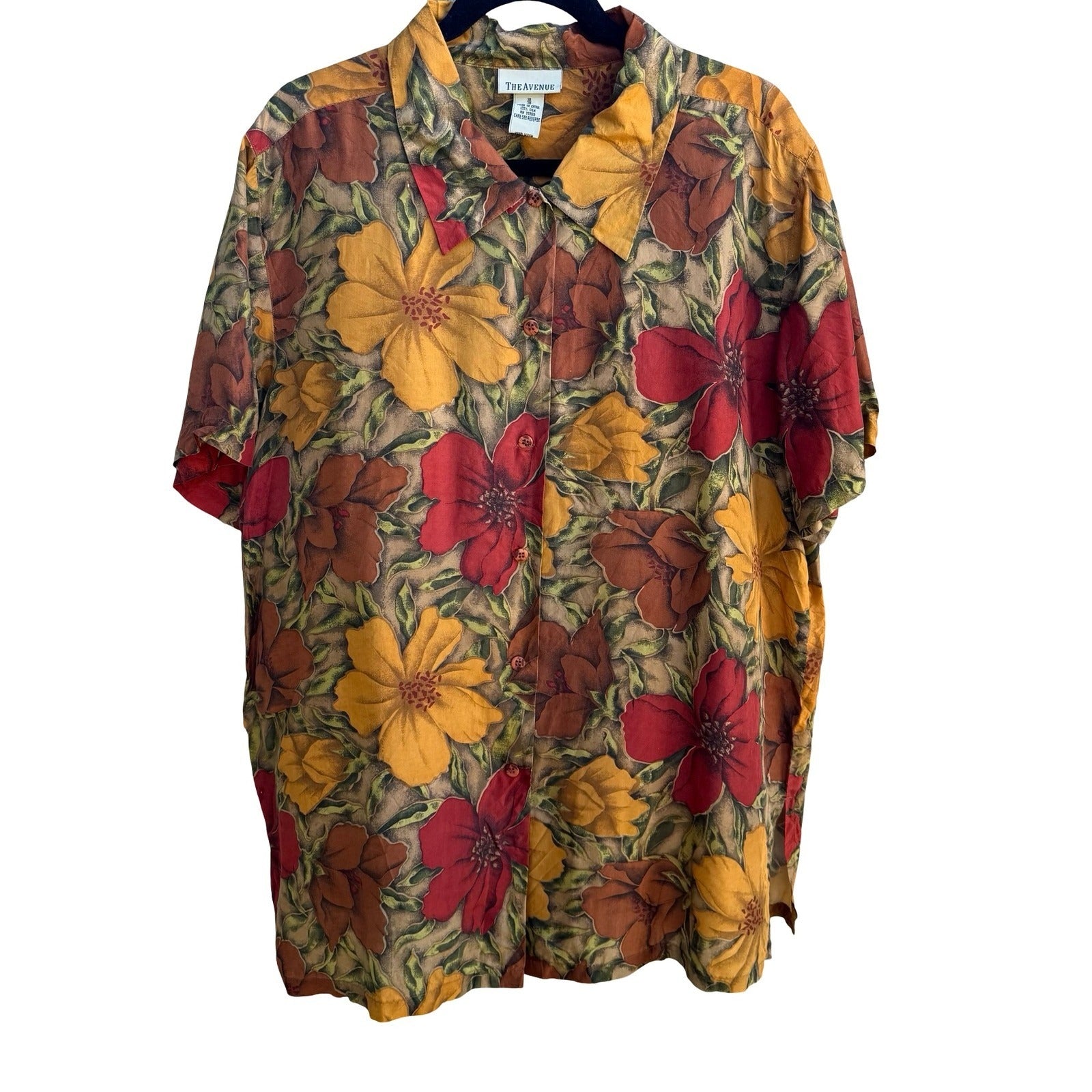 The Avenue 100% Silk Floral Aloha Tropical Resortwear Boho Vacation Blouse 18/20