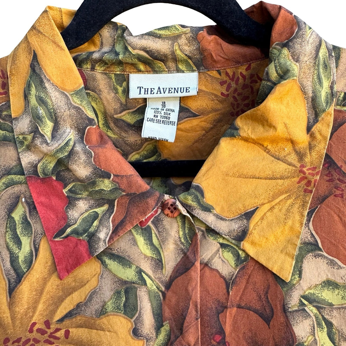 The Avenue 100% Silk Floral Aloha Tropical Resortwear Boho Vacation Blouse 18/20