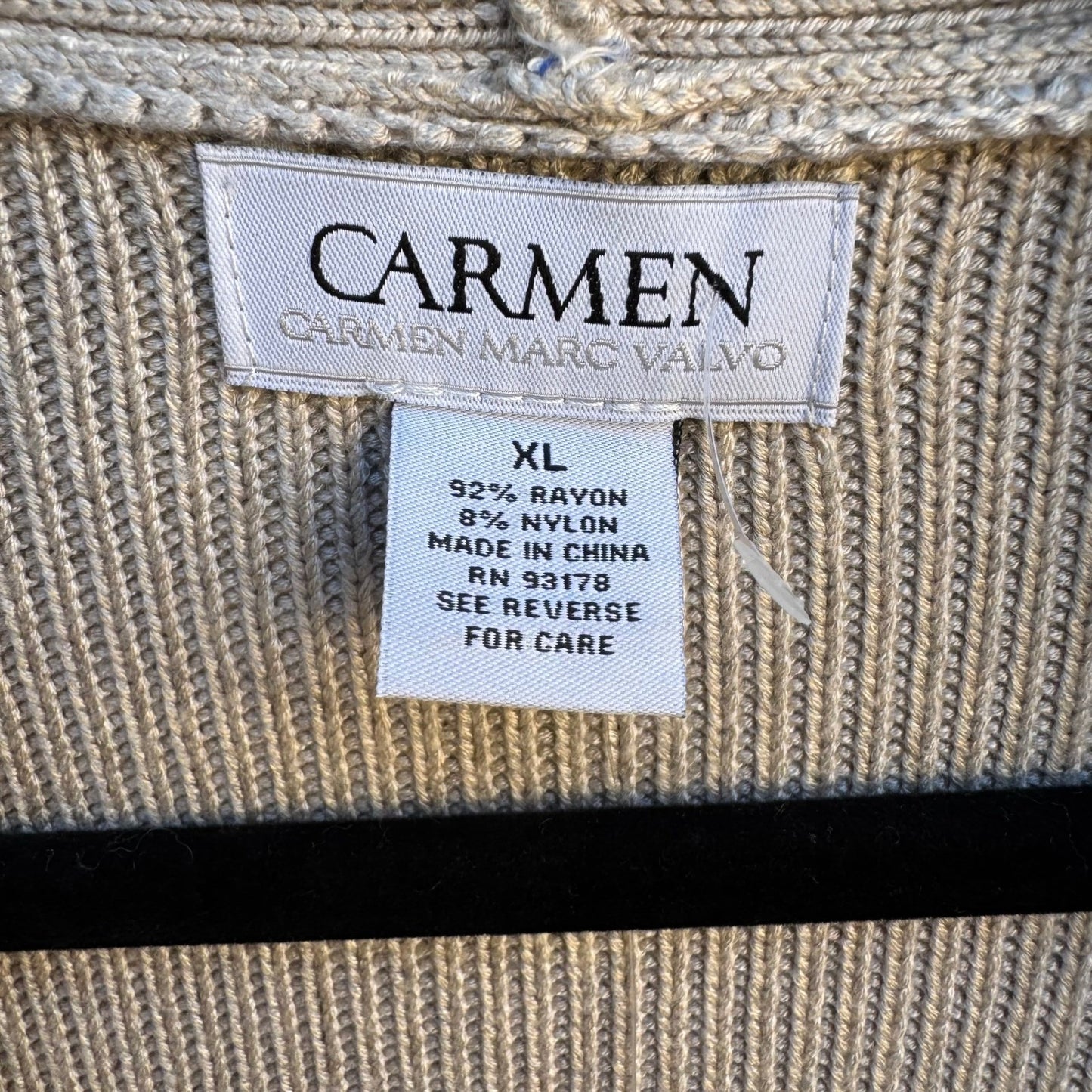 Carmen Marc Valvo Minimalist Quiet Luxury Ribbed Zip Detail Cardigan Tan XL NEW