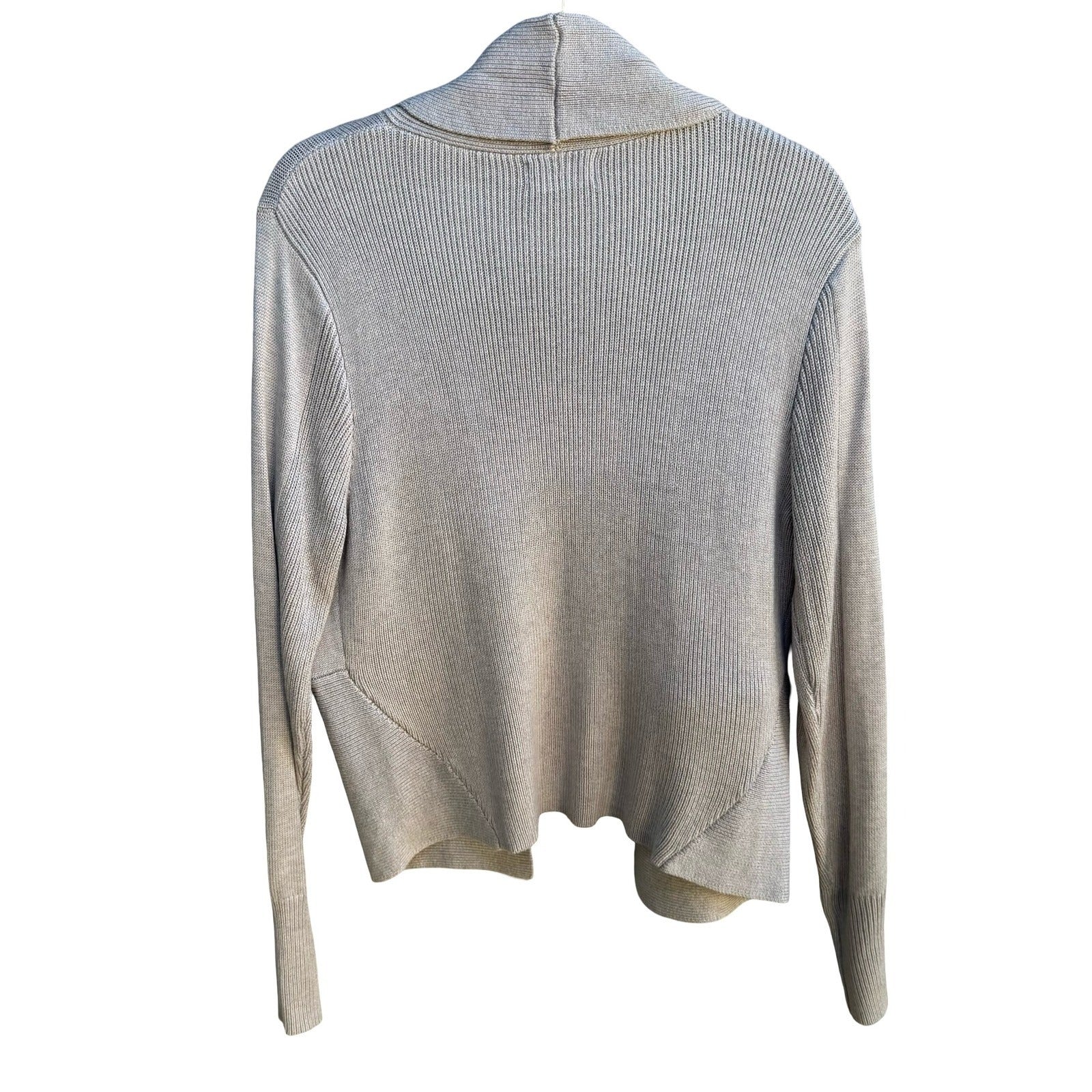 Carmen Marc Valvo Minimalist Quiet Luxury Ribbed Zip Detail Cardigan Tan XL NEW