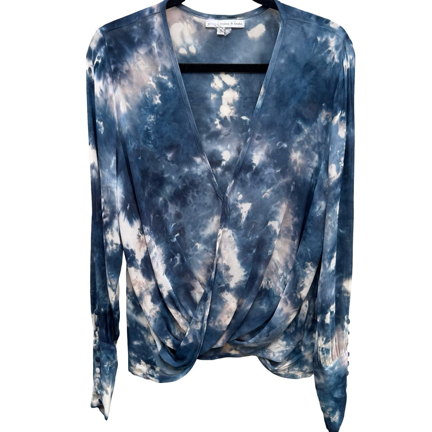 Young Fabulous Broke Breezy Boho Coastal Beachy Ethereal Tie Dye Draped Blouse S