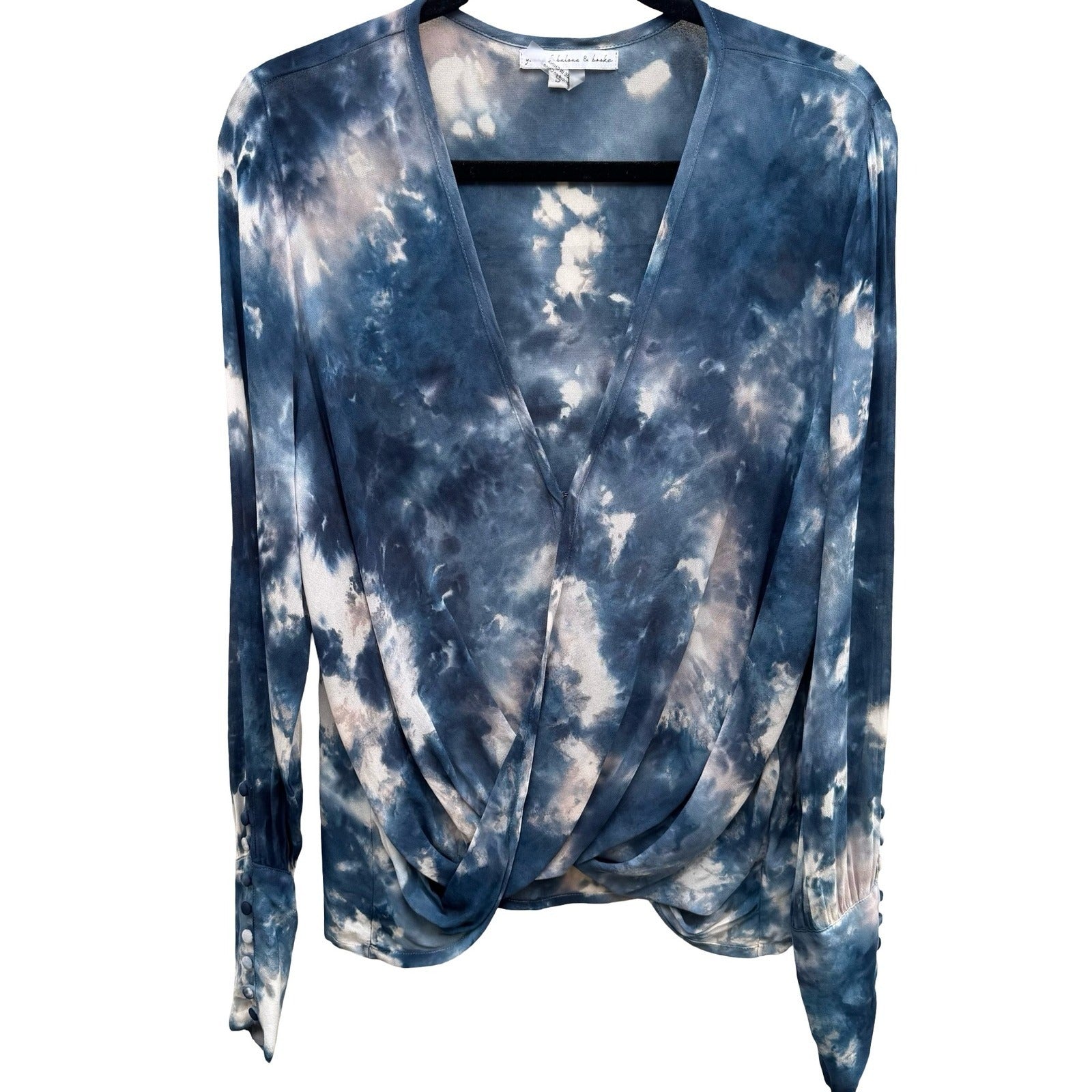 Young Fabulous Broke Breezy Boho Coastal Beachy Ethereal Tie Dye Draped Blouse S