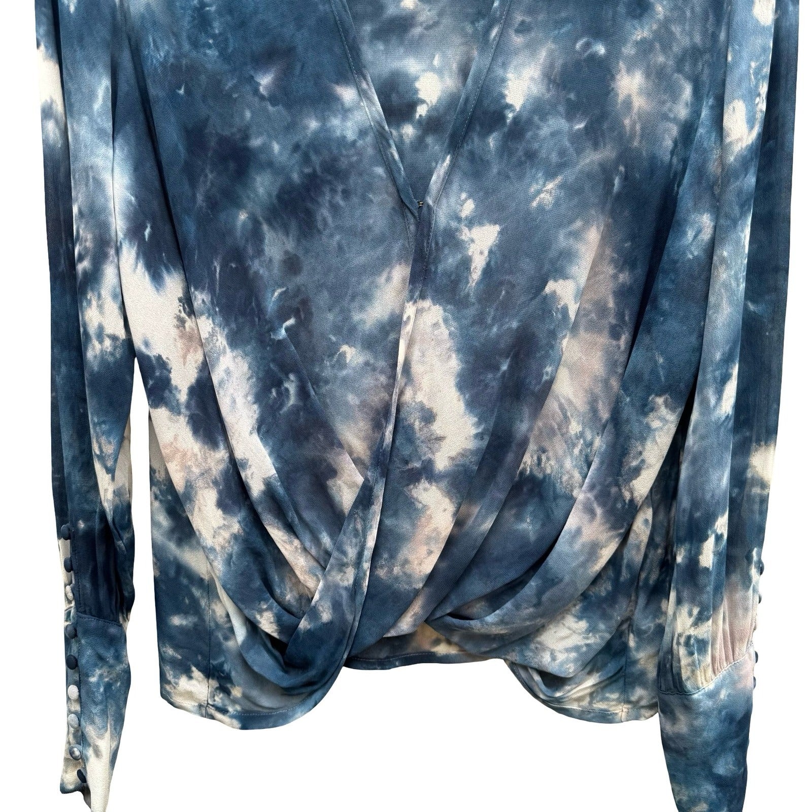 Young Fabulous Broke Breezy Boho Coastal Beachy Ethereal Tie Dye Draped Blouse S