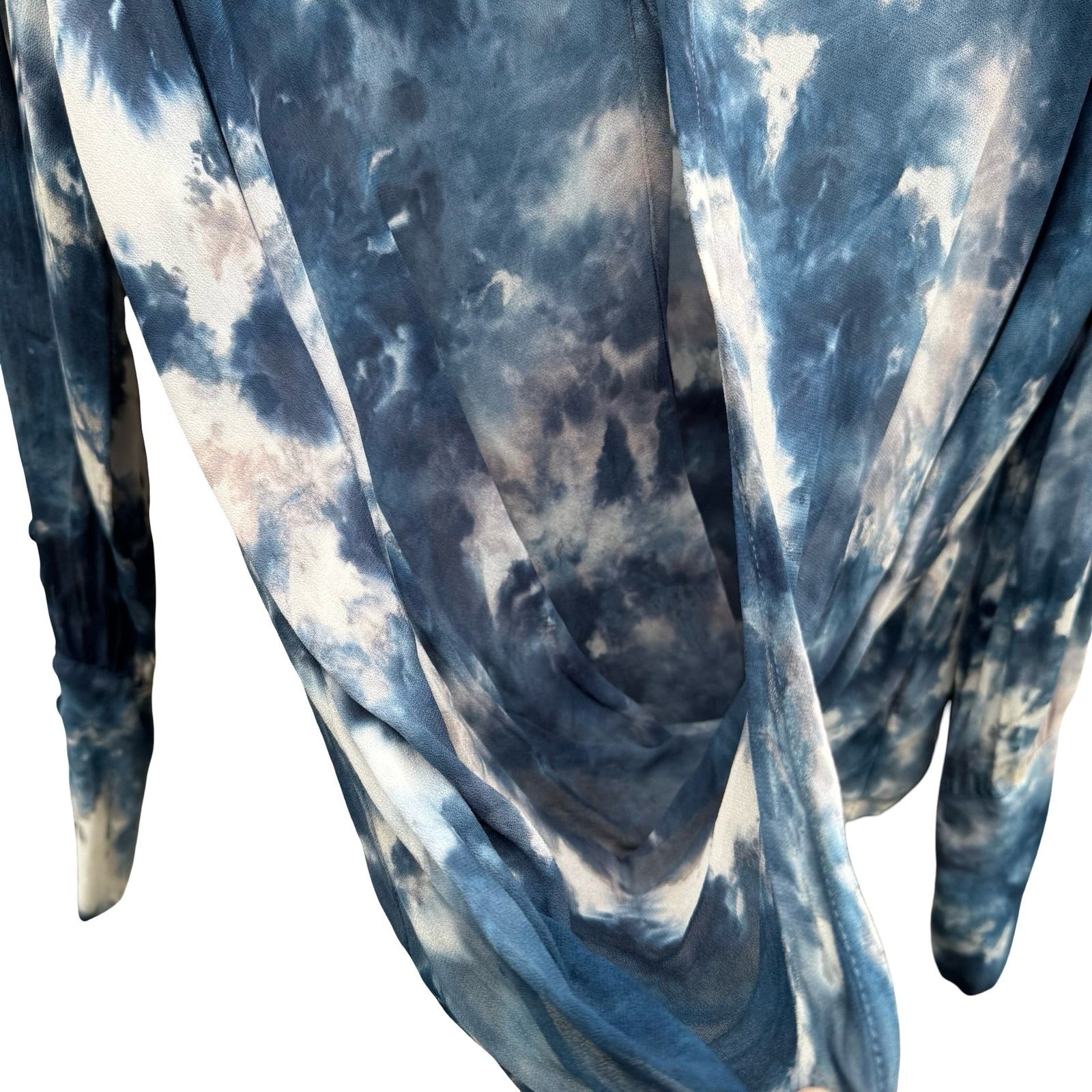 Young Fabulous Broke Breezy Boho Coastal Beachy Ethereal Tie Dye Draped Blouse S