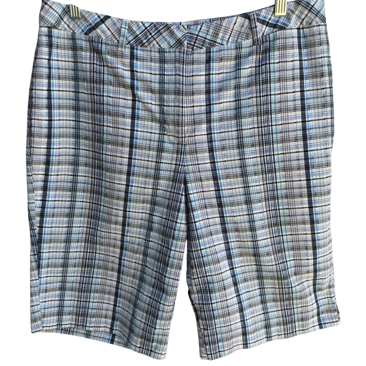 DFA New York Mens Blue White Plaid Preppy Golf Flat Front Cotton Casual Shorts 16